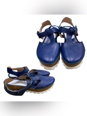 Navy Blue Leather Slingback Sandals S8